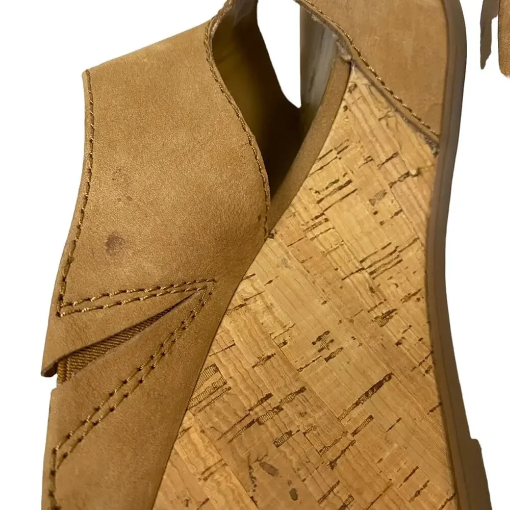 Franco Sarto Fiona Tan Leather Cork Platform Wedge Slip On Shoes Size 11